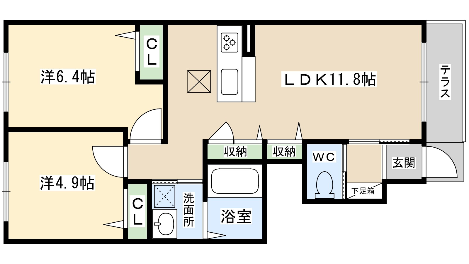 シャーメゾン橋本Ⅱの間取り|1階のお部屋です。