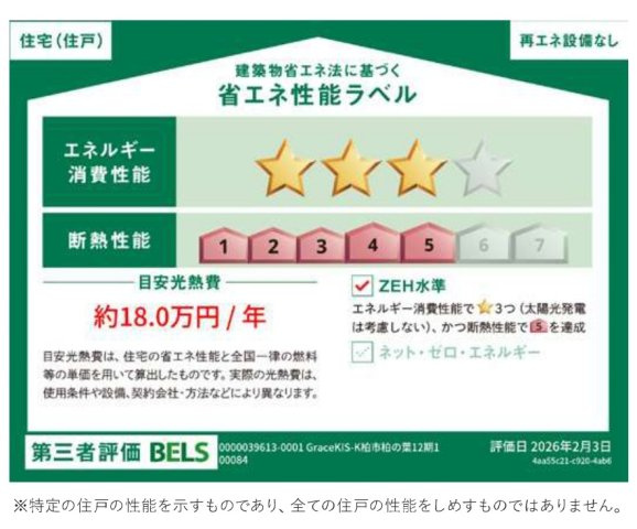 柏市柏の葉２丁目新築戸建（柏の葉12期）の省エネ性能ラベル|省エネ性能ラベル・ZEH水準