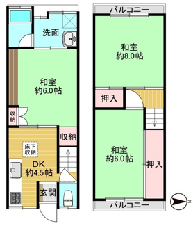【間取り】 | 守口市佐太中町4丁目　中古テラス | 物件価格600万円　間取り3DK　両面バルコニーで通風良好、収納も豊富なお部屋です。リフォーム履歴もございますので、詳細は担当までお気軽にお問い合わせください。