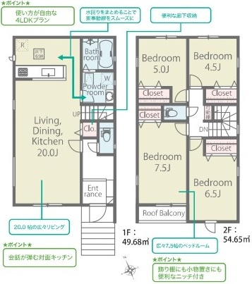 龍ケ崎市久保台2丁目　新築戸建て　3号棟の間取り|南向きで陽当り良好です♪