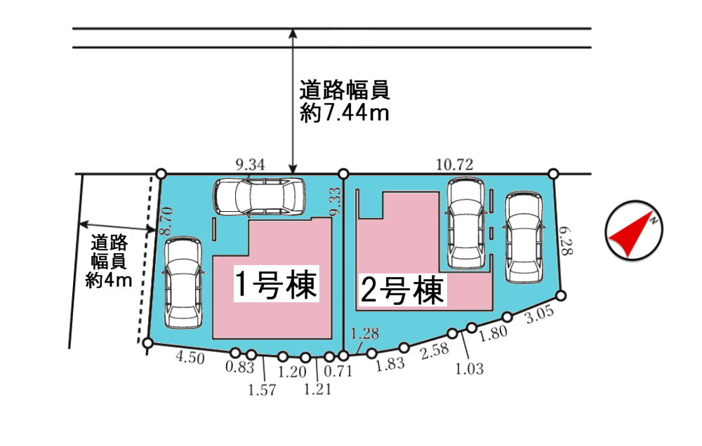 明石市魚住町西岡　全2棟　1号棟　新築戸建の周辺|●年中無休：当日予約可●区画図です！駐車場2台可能です！前面道路もゆったりしております！