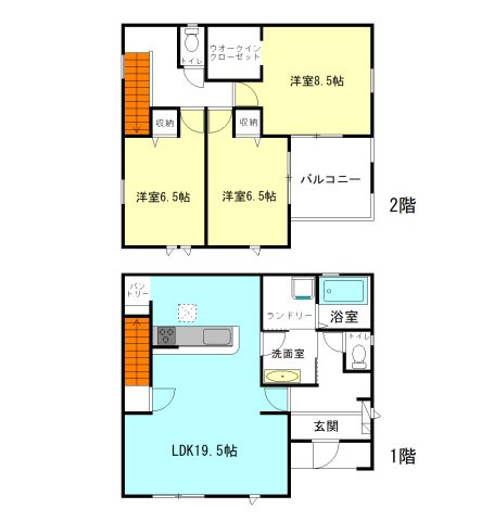 【間取り】 | リーブルガーデン.S前橋市総社町第2植野ー① | 家族と自然に顔合わせできるリビングアクセス階段！
水回りを最短距離で結んだラクラク家事同線！