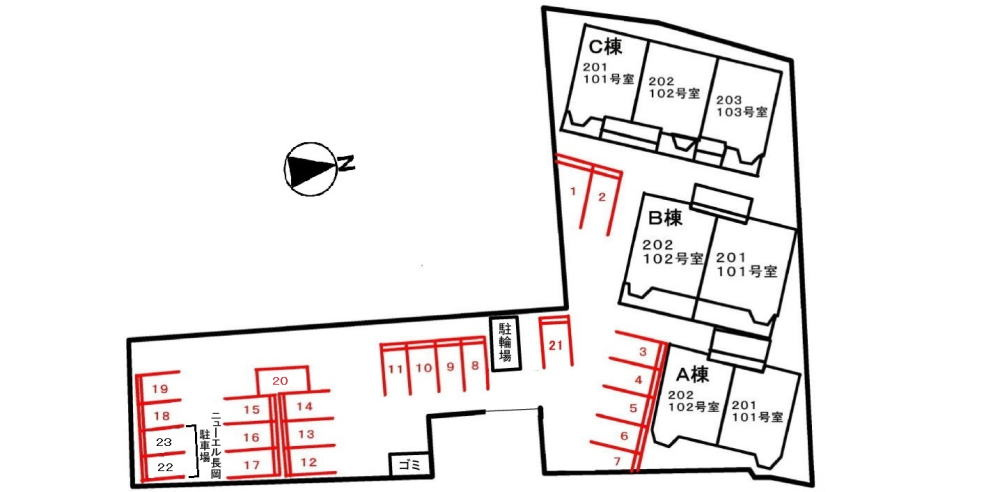 クレストール長岡　Ｃの区画図|駐車場