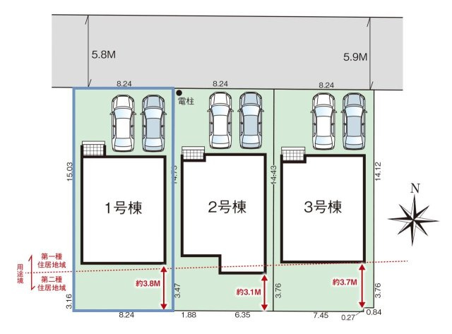 いの町駅東町 -2期3棟・1号棟-新築戸建ての区画図|1号棟