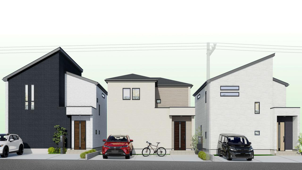 いの町駅東町 -2期3棟・1号棟-新築戸建ての完成予想図|全3区画・3棟