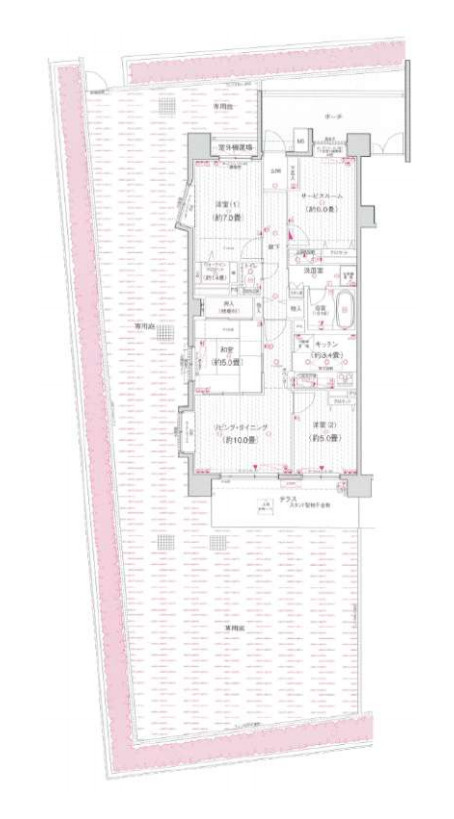 ベリーナフォート大宮の間取り|【ベリーナフォート大宮】・4LDK+S・専有面積82.02m2・玄関ポーチ13.10㎡、テラス10.40㎡、専用庭140.00㎡
