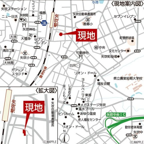 新築戸建・新築建売　矢吹町小松第6　善郷小学校・矢吹中学校の地図|現地案内図