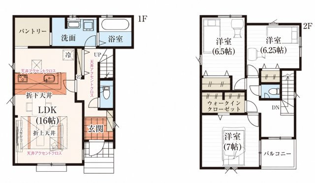 【間取り】 | ふじみ野市福岡3丁目　新築一戸建住宅　全１棟　(ふじみ野店) | LDK16帖＋折上天井による広々空間！全居室6帖以上！