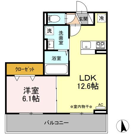 Ｄ－ＲＯＯＭ姉体Ⅲ　Ａの間取り