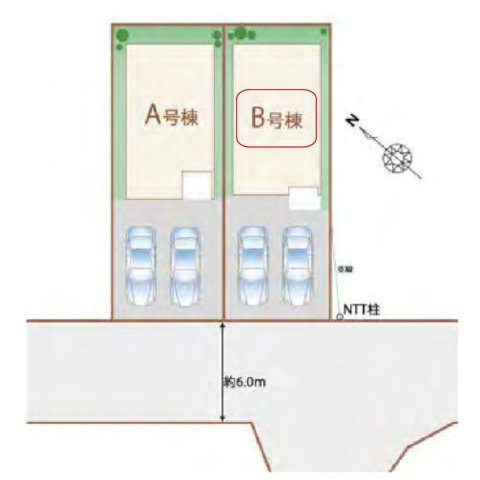所沢市中新井5丁目・全2棟　新築一戸建　B号棟の区画図|【全2棟・B号棟】カースペース2台分。
