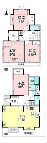 【間取り】 | 百合丘1丁目戸建 | お部屋は4LDKで人数多めのファミリーさん向け！全室洋室でお掃除もラクラク♪