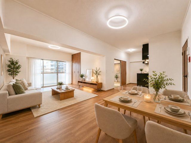 パールマンション金山の居間・リビング|家具設置イメージ画像です。