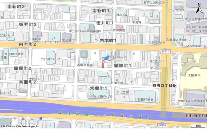 大阪市中央区鎗屋町１丁目の店舗一部の地図