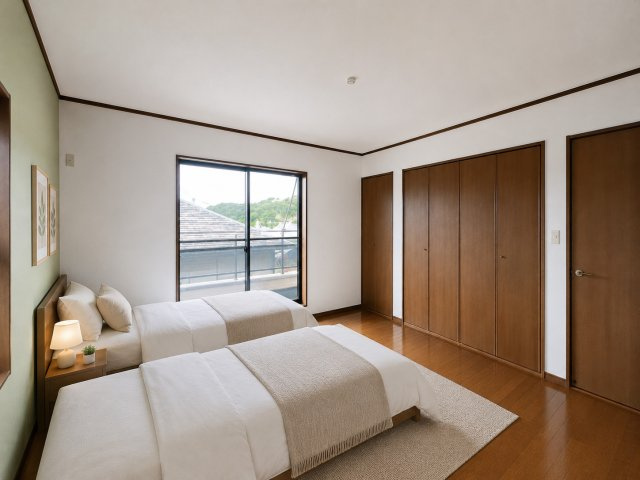 五條市田園5丁目の寝室|寝室にぴったりな洋室8帖（画像の家具はAIによって作成したものです）
