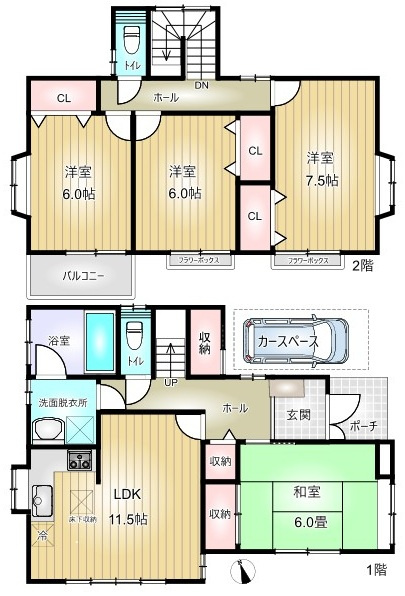 川越市並木一戸建て住宅の間取り