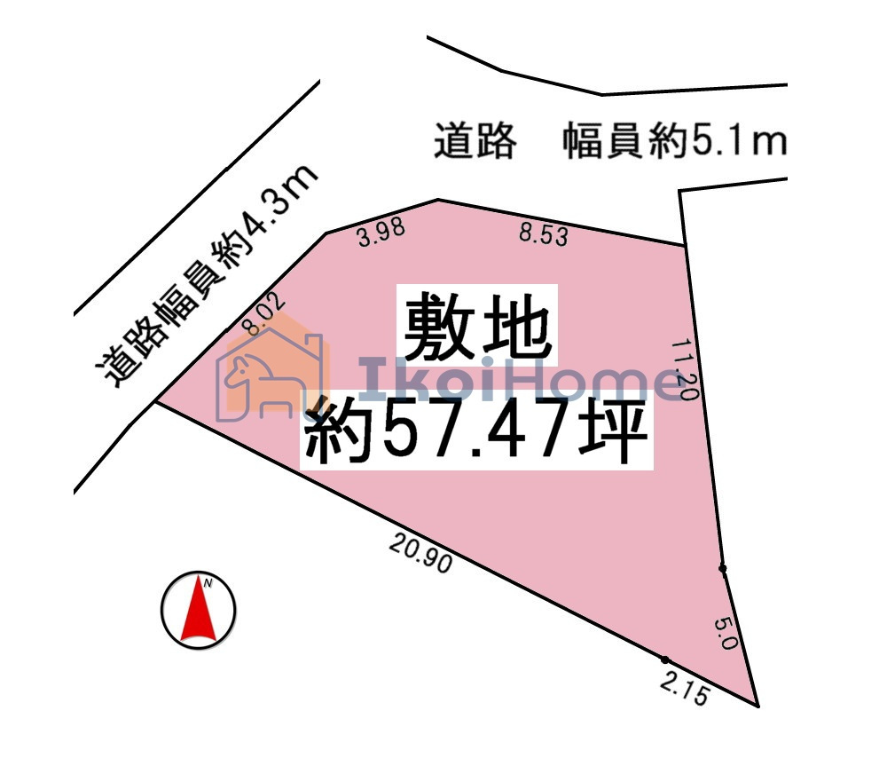 神戸市西区玉津町田中　土地の土地図|●年中無休：当日予約可●前面道路約4.3ｍ～5.1ｍでゆったりしております！