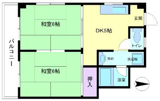 【間取り】 | 竹川ビル  | 南向きバルコニーの２DKです！