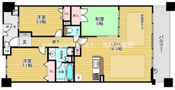 キングマンション大阪ベイの間取り|◆79.42㎡のゆとりある3LDKプラン。ファミリーにも使いやすい、各居室収納付きの機能的な間取りです♪