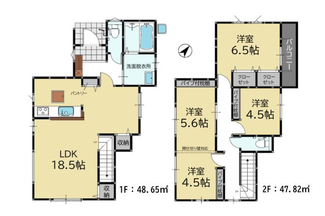 S・大野城市上大利4丁目第3-1棟（1号棟）の間取り|全居室収納付きで便利です。