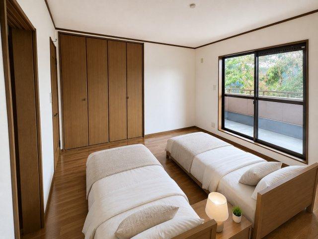 五條市田園5丁目　4SLDKの寝室|寝室にぴったりな洋室8帖（画像の家具はAIによって作成したものです）