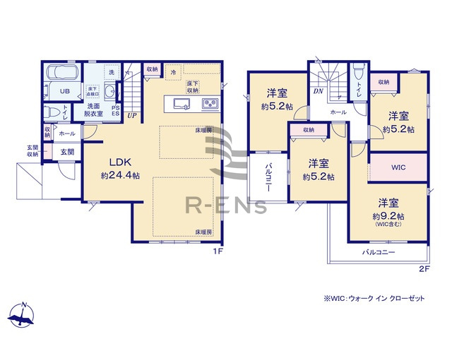 【間取り】 | 西東京市北町５丁目　新築戸建て | 4LDK・土地面積136.28ｍ2・建物面積108.48ｍ2
