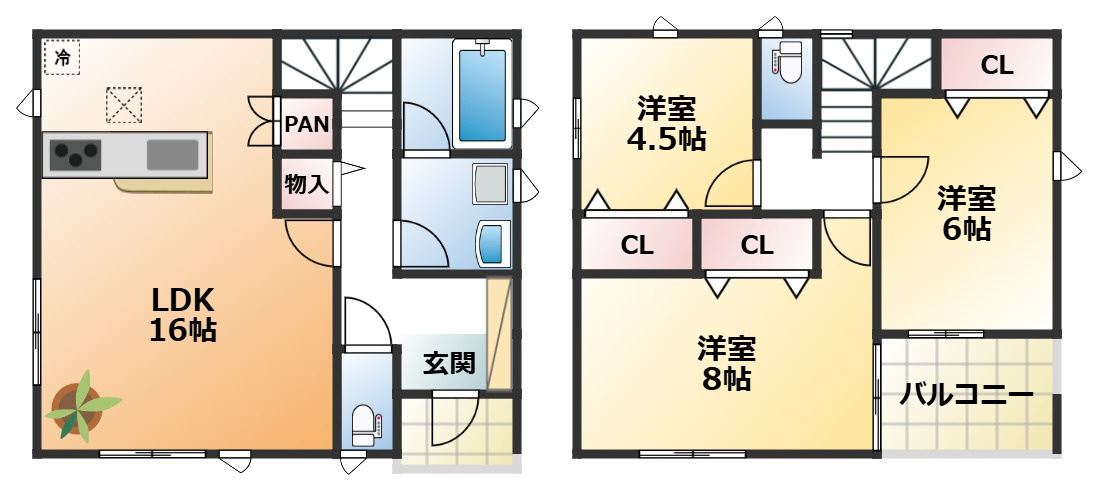CRADLEGARDEN宇都宮市若草第5の間取り|南向きで陽当たりの良い間取りです