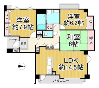 【間取り】 | ユニヴェール花屋敷壱号館　3階