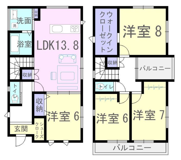 【間取り】 | 松浦町新築建売 | 個別の部屋をしっかり確保した間取りです。収納に困りません。
