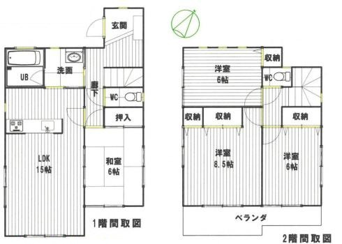 幸手市緑台１丁目　中古一戸建ての間取り|全居室6帖以上のゆとりのある間取りです♪