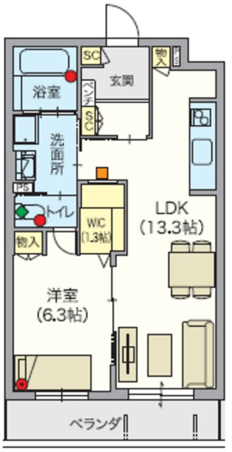 （シニア限定）ヘーベルVillage吉祥寺北の間取り|洋室からトイレに入れるシニア向けらしい間取り。