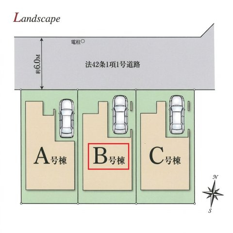 所沢市東所沢4丁目・全3棟　新築一戸建　B号棟の区画図|【全3棟・B号棟】
駐車1台可能です。
