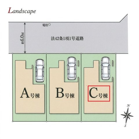 所沢市東所沢4丁目・全3棟　新築一戸建　C号棟の区画図|【全3棟・C号棟】
駐車1台可能です。