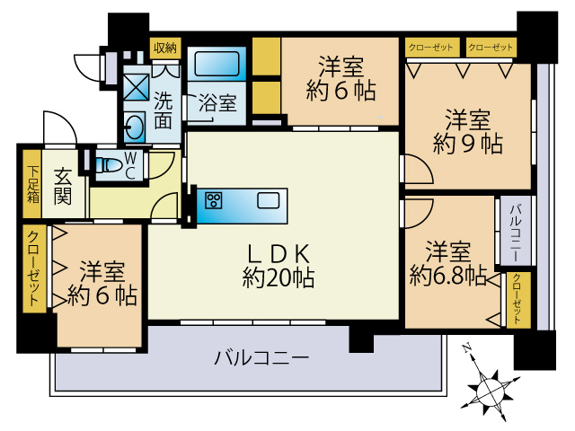 サーパス城南の間取り|〇2LDK、価格6499万円、専有面積94.85㎡、バルコニー面積20.16㎡