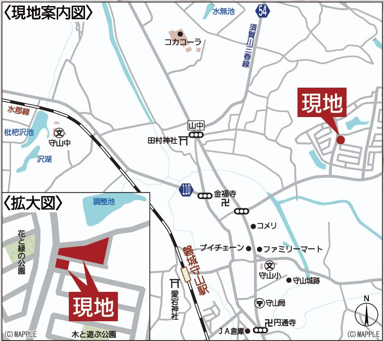 新築戸建・新築建売　郡山市田村町東山第1　守山小・守山中の地図