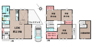 【間取り】 | 旭町3丁目　戸建 | 約23帖の広々としたLDKに屋根裏収納もございます