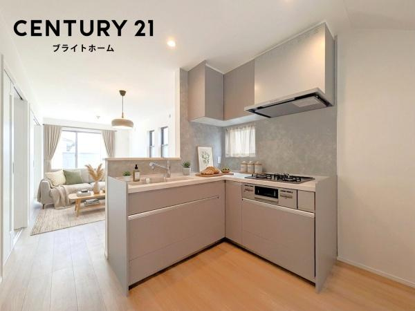 横浜市鶴見区上の宮１丁目の新築一戸建のキッチン|食洗器付きなのは家事の負担を軽減してくれる嬉しいポイント　♪※小物などはＣＧでの参考レイアウトです。