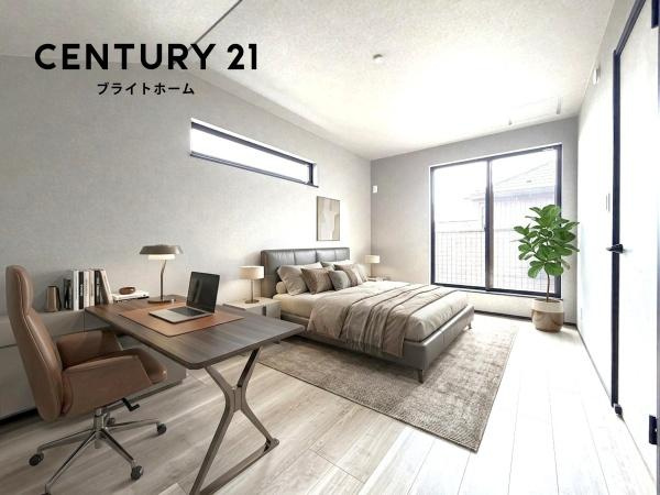 横浜市戸塚区深谷町の新築一戸建の洋室|二面採光の明るい洋室♪
休日はこちらでおくつろぎ下さい♪
※家具等はＣＧでの参考レイアウトです。