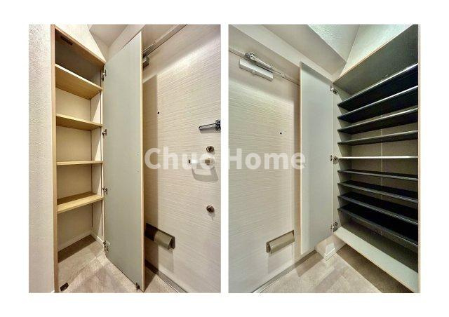 グリーンパーク北綾瀬弐番館の玄関|【玄関】玄関には大型のシューズクローゼットを設置しておりますのでいつでもスッキリりとした空間を保てます。玄関周りを清潔に使うのはとても大事なことですよね。