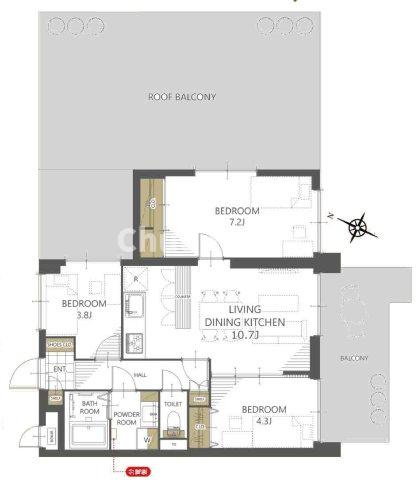 グリーンパーク北綾瀬弐番館の間取り|最上階・3方角部屋につきまして日当たり・通風・眺望良好。新規リノベーションマンション。アフターサービス保証付き・24時間365日緊急対応サービスでご購入後も安心して暮らせます。