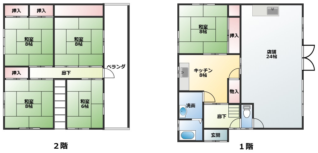 佐志中通り店舗兼住居の間取り