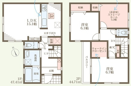 大型商業施設まで徒歩圏で生活便利　二見町西二見第16　新築戸建の間取り