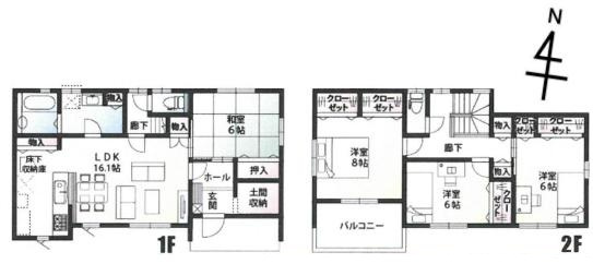幸手市上高野　中古一戸建ての間取り|大容量土間収納はベビーカーやゴルフバック、アウトドア用品の収納にも♪