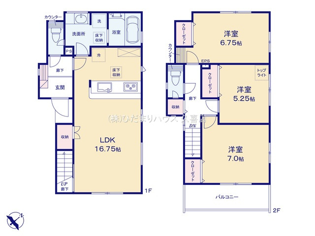 久喜市西　新築一戸建ての間取り|折上天井によってより開放感を感じられる16.75帖リビング♪