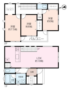 広々とした18帖南向きリビングです。大型の玄関収納、WICがある収納豊富な間取りです！