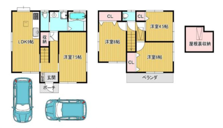 板橋区赤塚4丁目　駐車2台可　快適リフォーム住宅の間取り|4LDK+屋根裏収納　土地面積90.00m2　建物面積81.14m2
