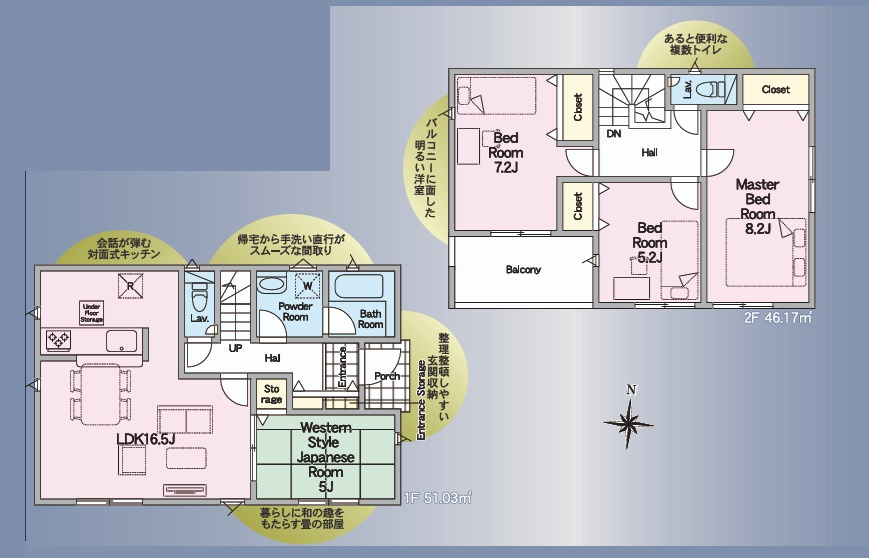 Cradlegarden　 日立市石名坂町　第5　限定1棟！の間取り|　
☆LDKに隣接した癒しの空間和室は、小さなお子様の遊び場やお昼寝にも◎全室明るい南向き、二面窓で通風も良好です！