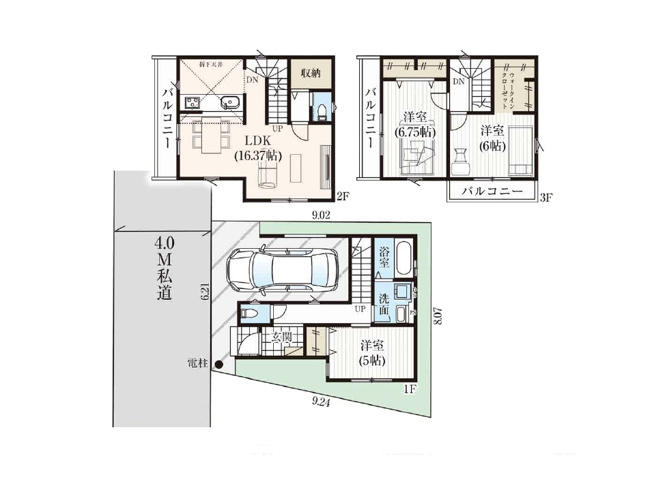 【間取り】 | 朝霞市膝折町2丁目　新築一戸建住宅　全1棟　(志木本店) | 陽射しをたっぷり感じる2階リビングは外からの視線も気にならないので、のびのびお過ごしいただけます。