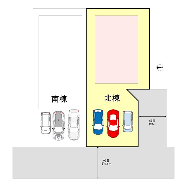 山形県山形市西田4-2-25北棟の区画図|車は３台駐車可能（車種による）