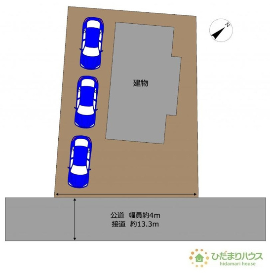 【区画図】 | 土浦市真鍋4丁目　中古戸建 | カースペース３台分確保(^^)/