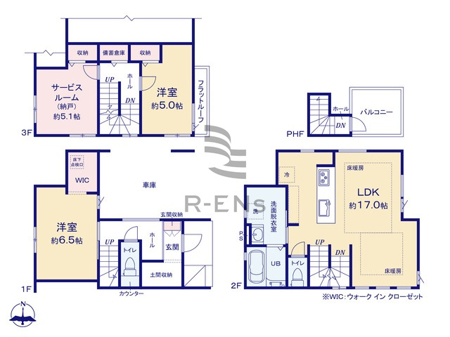 【間取り】 | 西東京市南町４丁目　新築戸建て　２号棟 | 2SLDK・土地面積57.84ｍ2・建物面積104.74ｍ2